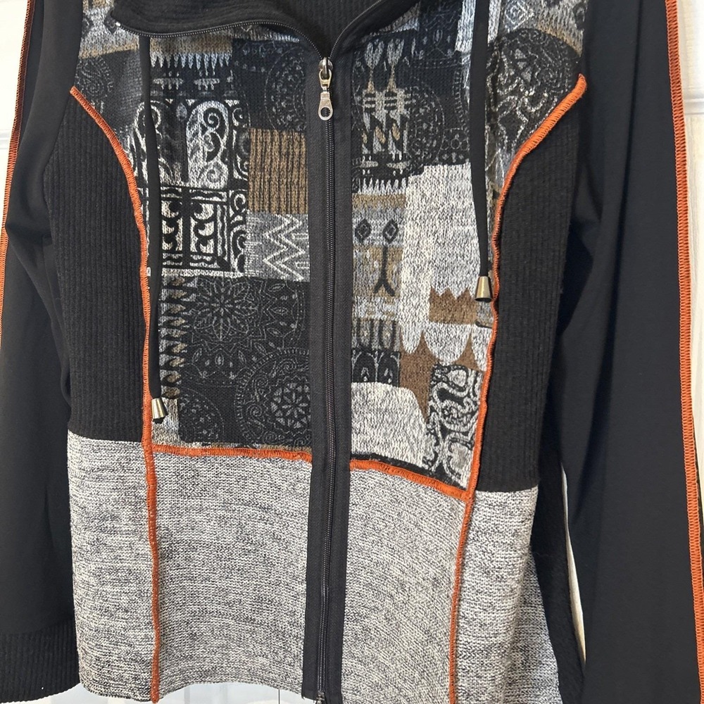 Bali Full Zip Jacket Women 1X Black Patchwork Mixed Media Ribbed Canada - Picture 3 of 8